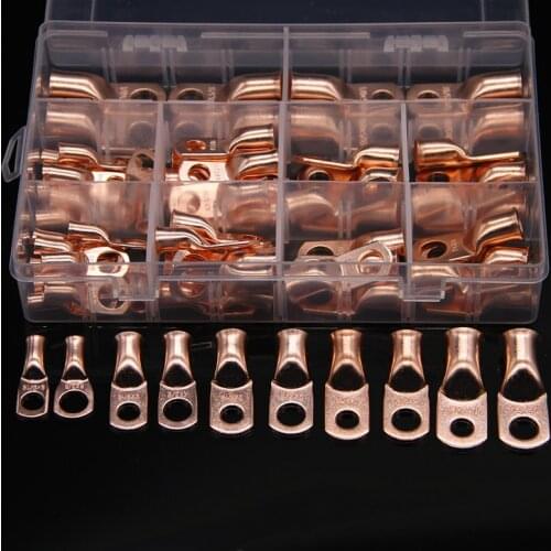 70PCS Assortment Wire Ring Bare Copper 1/0 AWG Gauge 3/8" Connectors Car Audio Terminals Closed Ends Battery Lug