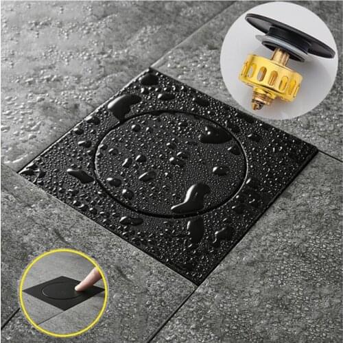 Anti-odor Bath Shower Drain Floor Drain Brass Square Pop Up Floor Drain-Floor Cover Shower Room Push Down Drain Plug