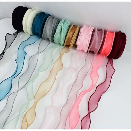 10 Yards 3cm Wave Silk Organza Ribbon Bow Material for Hair Ornament Gift Wrapping Decoration Lace Ribbon DIY Crafts Accessories