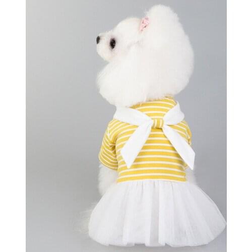 White Bow Tie Gauze Skirt Dog Stripe Yellow Dress 2021 New Pet Clothes In Spring And Summer Small Dogs For Chihuahua Teddy Poodl