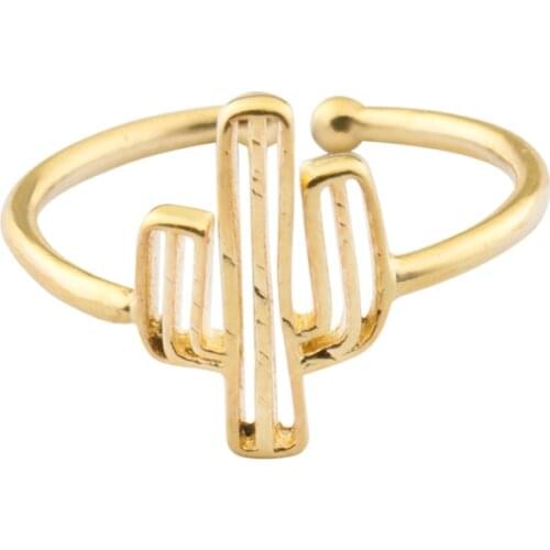 Bohemia Cactus Adjustable Ring For Women Beach Cocktail Party BFF Jewelry Mom Gifts Gold Color Plant Finger Ring Anel Masculino