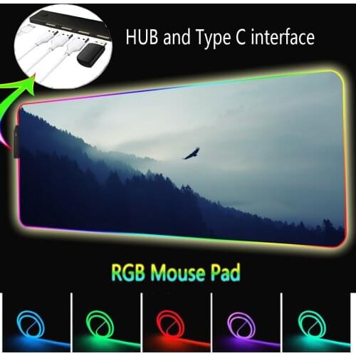 Large Mousepad Stitch Side Kawaii with USB Hub 4 Ports Deskmat LED Backlight Computer Pc Accessories Gaming Stich Anime Mousepad