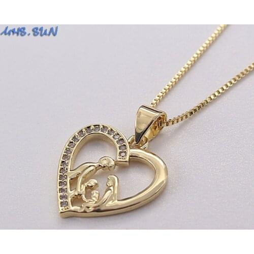 MHS.SUN Fashion AAA Cubic Zirconia Heart Pendant Necklace Gold Color Chain Cystal Women Necklace For Family Jewelry Party Gift
