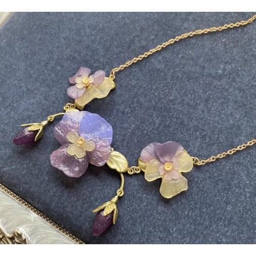 CSxjd Genuine Metal bronze Pansy Flower Gorgeous Necklace