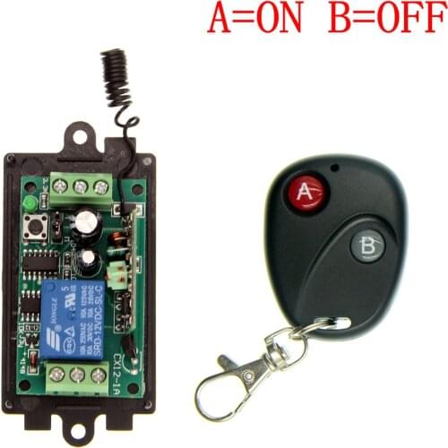 DC 9V 12V 24V 1 CH 1CH RF Wireless Remote Control Switch System,315/433 MHz Transmitter + Receivers,Latched (A=ON B=OFF)