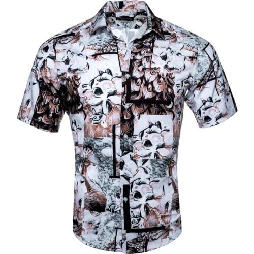 Designer Men Loose Short Sleeve Casual V-neck Printed Flower Pattern Men Summer Shirt Party Beach Unique Design Barry.Wang