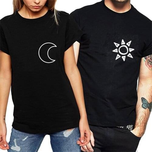 Sun and Moon Print T Shirt Funny Couple T-Shirts Gift Female Short Sleeve Tops Summer Shirts Matching Women T Shirt 8V1A