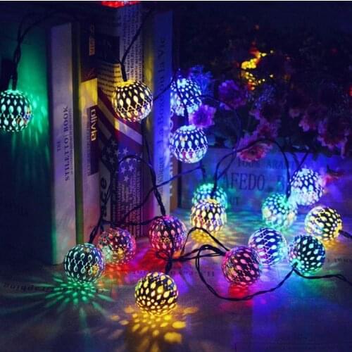 10/20LED Moroccan Ball Solar String Light Fairy Hollow Waterproof Lantern Light Decorative Lighting For House Garden Party Decor