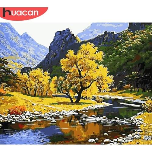 HUACAN DIY Oil Painting By Numbers Mountain Landscape Home Decoration Pictures By Numbers Tree Full Set For Adults