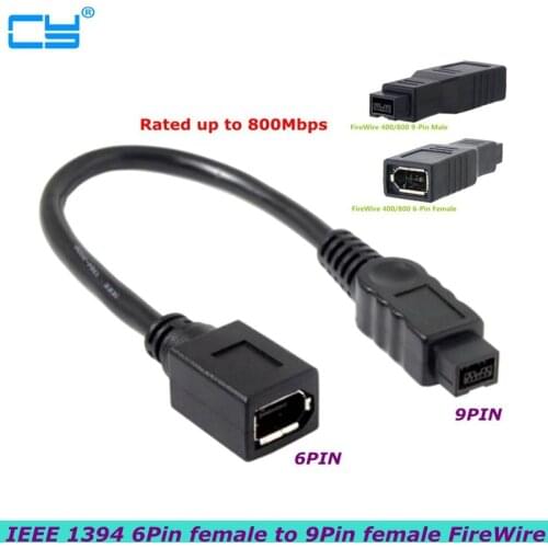 Black IEEE 1394 6Pin female to 1394b 9Pin female FireWire 400 to 800 cable 20cm for the best quality of the computer