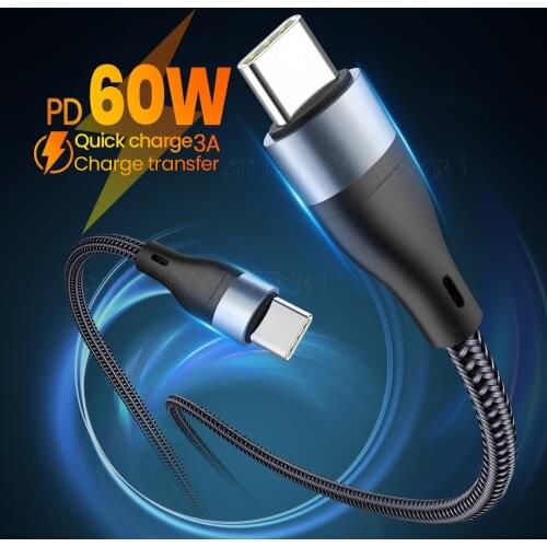 PD 60W Type C To USB C Fast Charging Cable For Xiaomi Huawei P40 Samsung S10 S20 Macbook Mobile Phone Charger Data Wire Cord