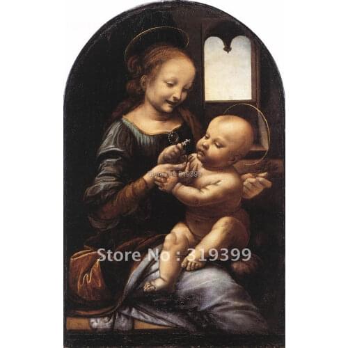 Oil Painting Reproduction on linen canvas,Madonna with a Flower by Leonardo Da Vinci ,Free Shipping, 100% handmade