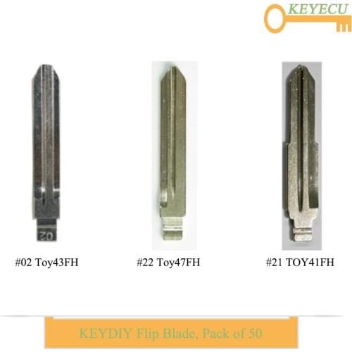 KEYECU 50 Pieces, KEYDIY Universal KD Remotes Flip Blade - #02 Toy43FH/ #22 Toy47FH/ #21 TOY41FH - for Toyota / Pontiac / Scion