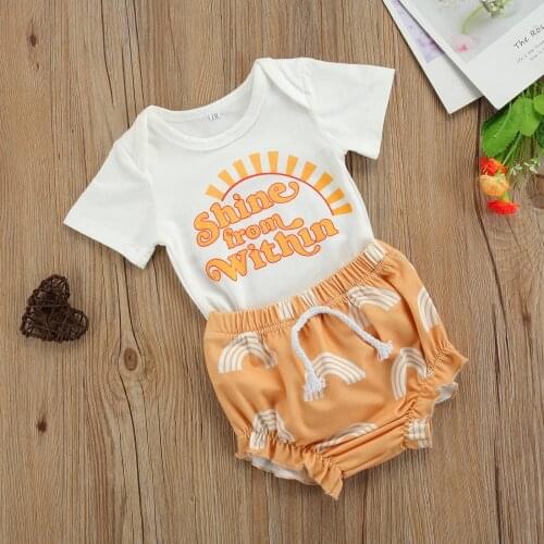 Newborn Baby Girls Boys Clothes Sets Summer Infant Outfits Short Sleeve Bodysuit Tops+Rainbow Shorts Casual Toddler Clothing