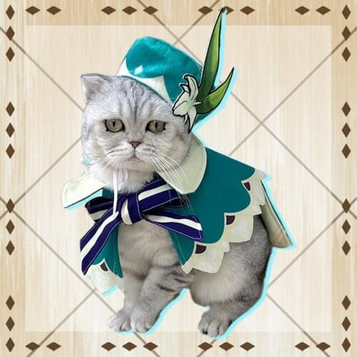Anime Genshin Impact Venti Game Little Cat Clothes Cloak Coat Hat Uniform Set Cosplay Costumes Take Photo Prop Dog Pet Supplies