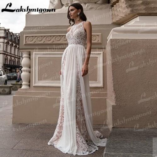 Lakshmigown Beach Wedding Dresses 2022 Halter Lace Boho Wedding Gown Chiffon Princess Bride Dress vestidos de boda