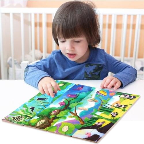 Frog Owl Butterfly Panda Growth Puzzle Wooden 3-6 Years Old Children Early Education Cognitive Toy