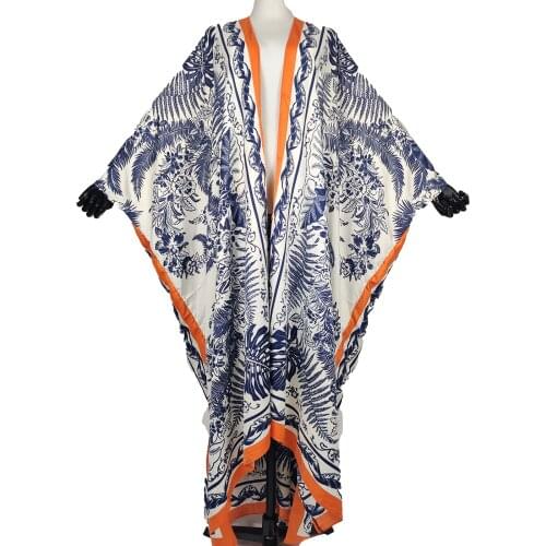 Fashion 2021 New Floral Loose Batwing Bohemian Silk Duster Coat For Women Casual Kuwait Muslim Abaya Cardigan Kimonos For Lady