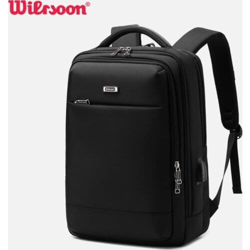 Wiersoon Fashion Men Backpacks 15.6 Inch USB Charging Laptop Backpack School Business Travel Headphone Hole Waterproof Backpack
