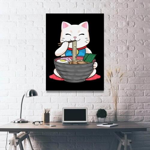 Modular Hd 1pcs Prints Cat Eating Ramen Pictures Home Decoration Painting Canvas Poster Wall Art For Living Room No Framework