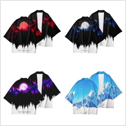 Men Japanese Moon Kimono Cardigan Men Samurai Costume Clothing Kimono Jacket Mens Forest kimono Shirt Streetwear