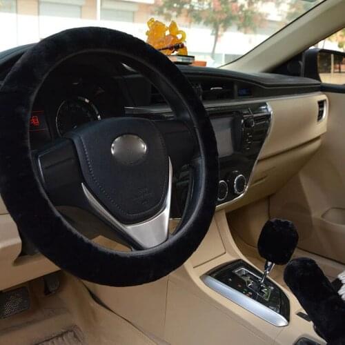 CHIZIYO Soft Warm Plush Winter Steering-Wheel Cover Hand Brake Gear Cover Elastic Universal For Size 36-40CM