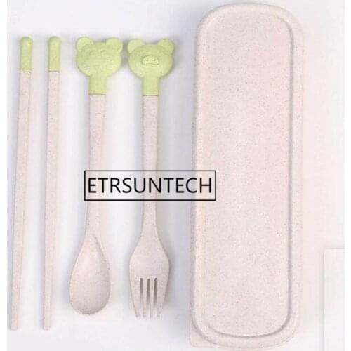 50sets Japanese Style Children Tableware Set Cute Cartoon Kids Cutlery Sets Wheat Straw Spoon Fork Chopsticks