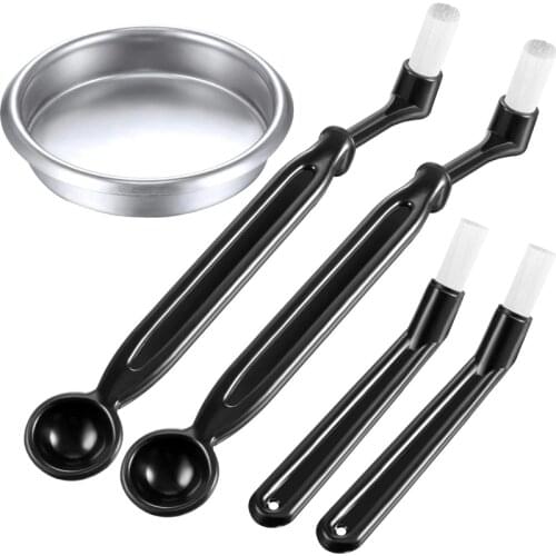 Coffee Machine Cleaning Set, 4 Pieces Coffee Machine Brush with Spoon and 1 Piece 58 Mm Stainless Steel Back Flush Insert Metal