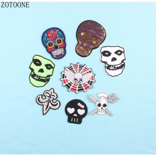 ZOTOONE Punk Skull Sequins Sticker For Clothes Iron-on Applique Embroidery Flower Patches For Clothing Diy Sewing Patch Biker C