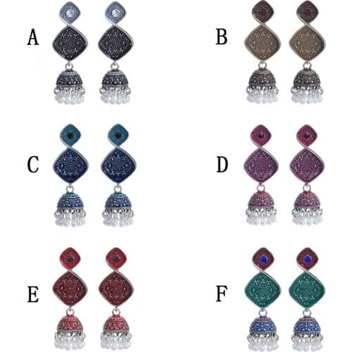 New Fashion Retro Carved Earrings With Rhinestone Printing Trend Pearl Tassel Earrings Jewelry Female