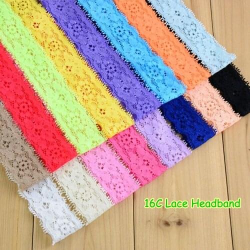 Arrivel 32pcs/lot 1.18" Wide Kids Elastic Lace Headband For Girls 16Colors Head Bows DIY Hair Band Accessories HD14