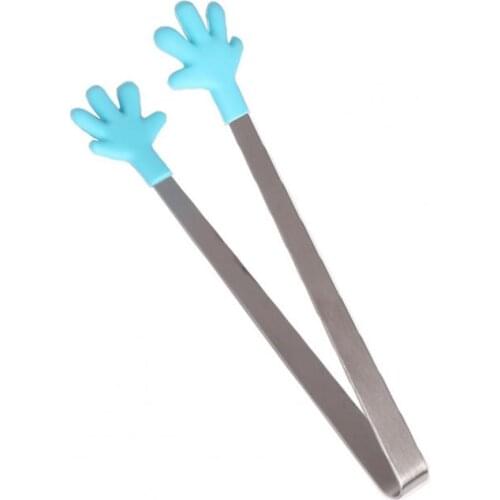 Simple Food Clip 3 Shapes Portable Cute Stainless Steel Silicone Tip Mini Hand-Shaped Ice Cube Sugar Tong for Kitchen Cake Shop