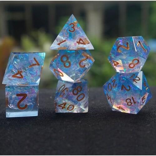 Clear Sharp Edge Handmade Dice Cube 7pcs/Set for RPG DnD TRPG Board Games D4,D6,D8,D10,D%,D12,D20 Cube
