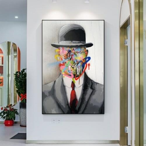 Rene Magritte Famous Painting Son of Man Graffiti Art Posters and Prints Art Canvas Paintings Street Art for Home Decor