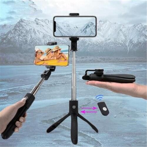 K06 Handheld Extendable Tripod Monopod Camera Phone Selfie with Rear Mirror Bluetooth Remote Shutter Mobile Phone Holder