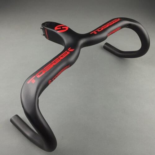 TOSEEK Black/Red T800 Matte Full Carbon Fiber Integrated Road Bicycle Handlebar Bike Handle Bent bars with stem 400/420/440mm