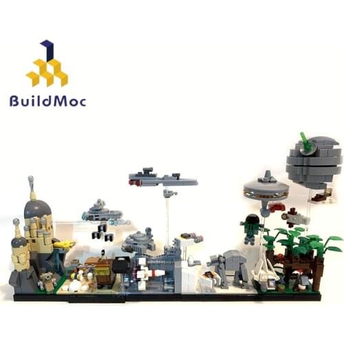 Buildmoc Space Wars Movie Series City Skyline Architecture Building Block Millennium Spaceship Destroyer Flying Model Bricks Toy