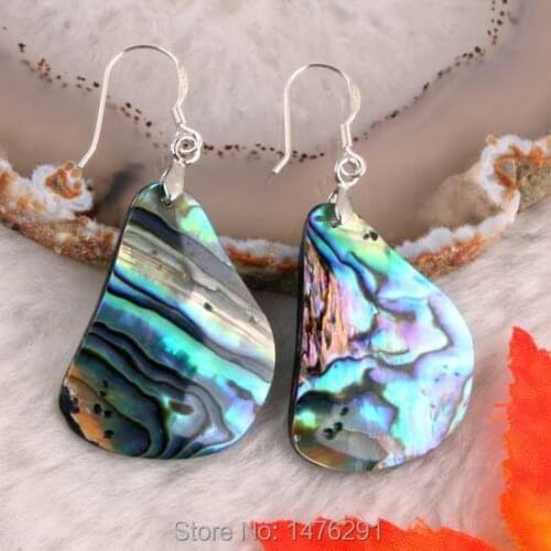 Abalone Shell Dangle Earring Silver Plated Gem 1 SET