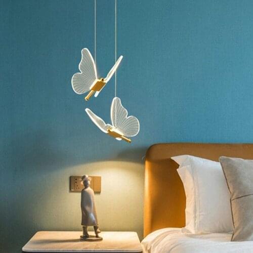 Modern Creative Butterfly Pendant Lamp For Bedroom Bedside Living Room Suspension Butterfly Hanging Lights Cafe Shop Decor