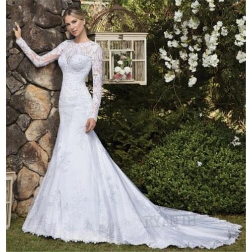 Wedding Dress Mermaid O-neck See-through Bridal Gowns Sleeveless Lace Appliques Princess Wedding Party Dresses Boho