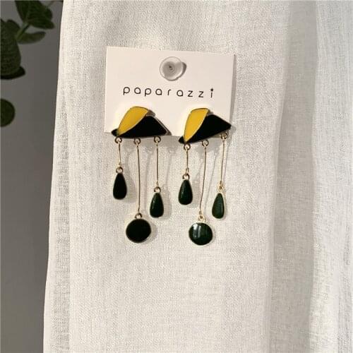 Temperament contracted small water drops glaze long earrings color female personality earring accessories