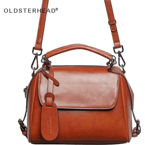 Womens Boston Bag Vintage Cow Leather Handbag Large Capacity Lady Fashion Casual Shoulder Crossbody Bag Female Commute Purse