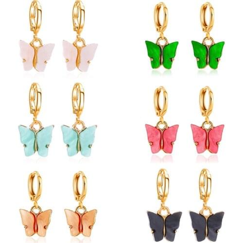 2020 Bohemian Womens Earrings Fashion Cute Acrylic Butterfly Hoop Earrings for Women Girls Wedding Party Jewelry Earing Gifts