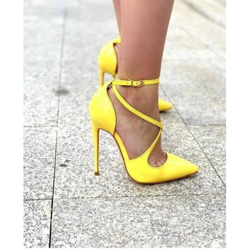 Moraima Snc Fashion Leather High Heel Shoes Pointed Toe Cross-tied Thin Heels Pumps Woman Cutouts Gladaitor Shoe Wedding Heels