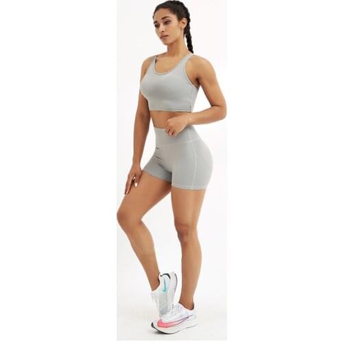 Womens Yoga Set Cross Sling Beauty Back Sports Bra Peach Hip Tight-Fitting Super Stretch Yoga Shorts Sports Fitness Set