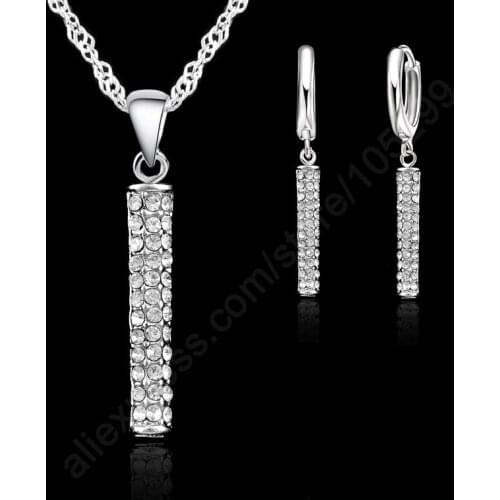 Special Design Shiny Chic Earring Pendant Necklace Jewelry 925 Sterling Silver White Gold Color Top Quality Fashion Set