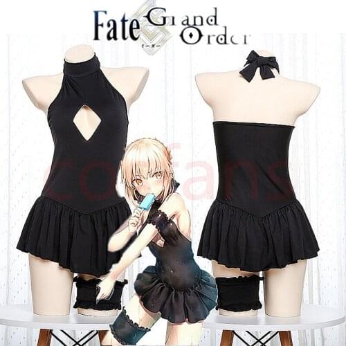 Saber Fate co Cos Saber Clothes Anime Fate Grand Cosplay Costume Swimsuit for Girls black Sexy Bodysuit Women Swimming Swimwear
