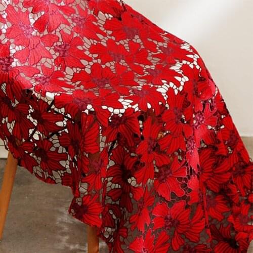 Heavy Handmade Water-Soluble Lace Fabric Red Hollow Two-Color Embroidery Cloth For Dress Cheongsam Dress Wedding Dress