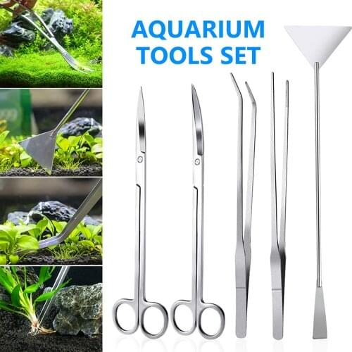 4/5/6Pcs Fish Tank Scissor Tools Aquatic Stainless Steel Plants Aquarium with Storage for Pet Product Kit Maintenance Tweezers