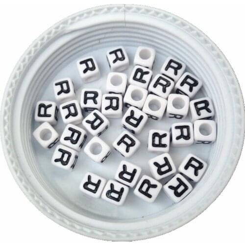7*7MM 100pcs/lot acrylic letter beads single initial R printing plastic alphabet jewelry beads fit knit bracelet keyring decor